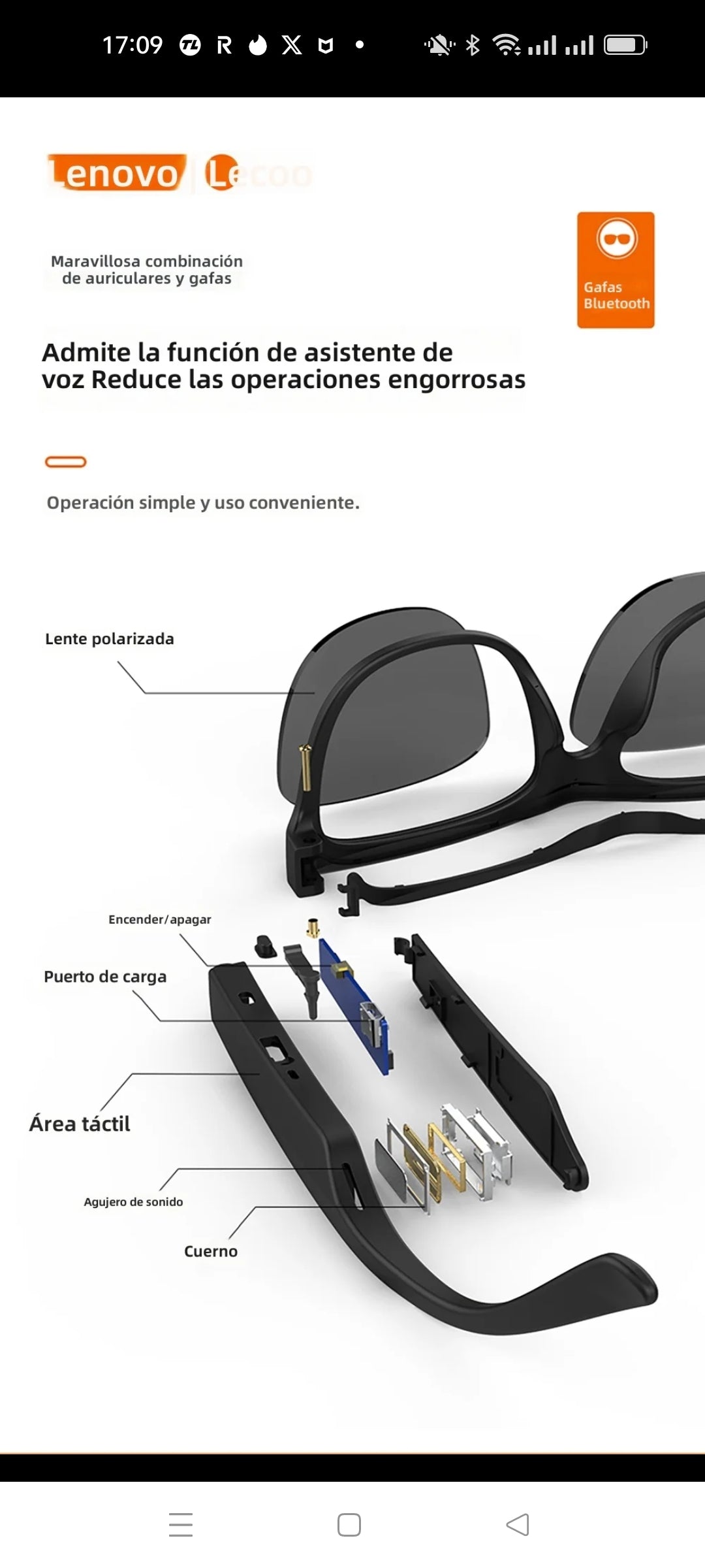 Gafas Lenovo Music Lente Negra